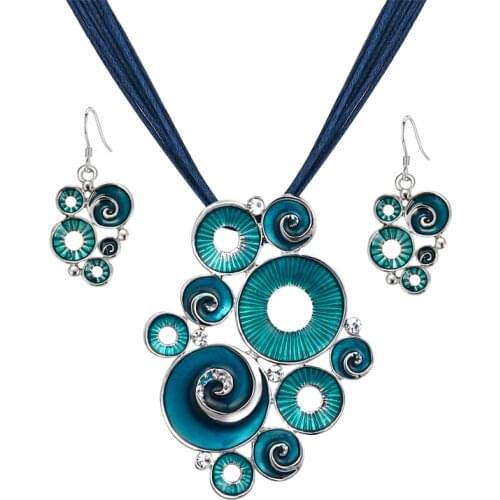 MINHIN Dark Blue Charming Jewelry Set For Women Special Design Pretty Wedding Jewelry Multi Layers Short Rope Necklace