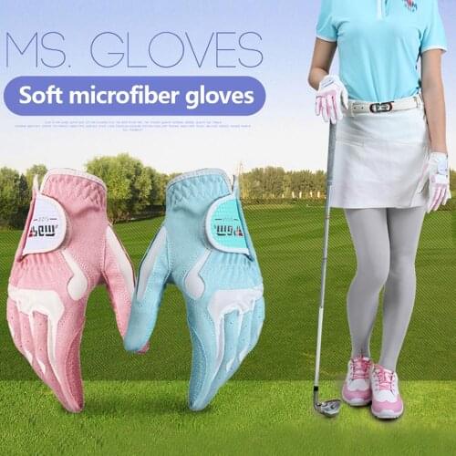 1Pair Golf Gloves Slip-resistant Womens Granules Microfiber Cloth Gloves Sunscreen Breathable Wear-resistant Microfiber Gloves