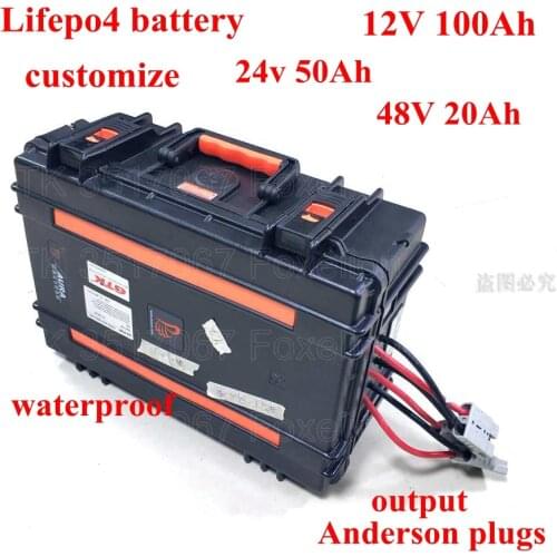 LFP 12v 100Ah 24v 50Ah 48v 20Ah LIfepo4 battery pack Waterproof case High for Outdoor boat motor UPS power + 5A charger