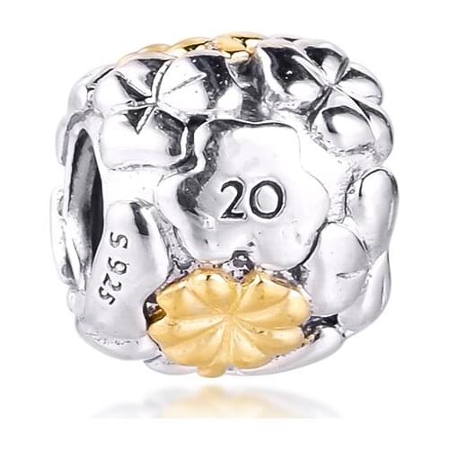 20th Anniversary Gold Beads for Jewelry Making 2020 Fashion Jewelry DIY Beads Fit Charm Bracelet & Necklace