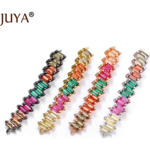 New design rainbow color zircon crystal long bar connectors for jewelry making components handmade diy craft