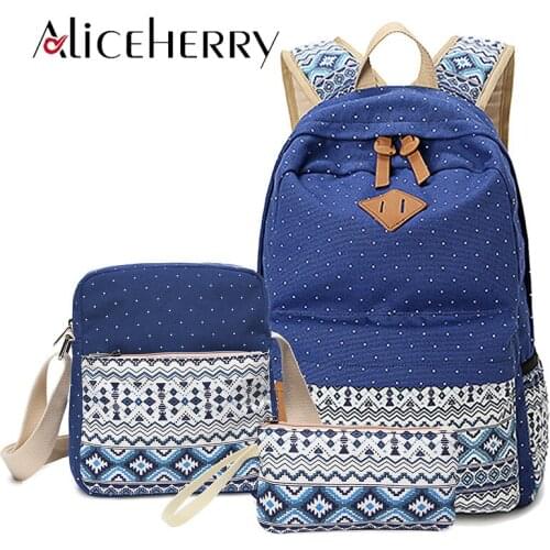 3Pcs/set Korean Canvas Printing Backpack Women School Bags for Teenage Girls Cute Bookbags Laptop Backpacks Female