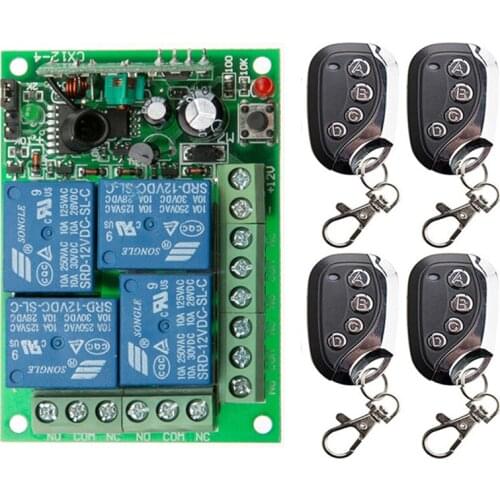 433MHz Universal Wireless Remote Control DC 12V 24V 4CH Relay Receiver Module RF Switch 4 Button Remote Control Gate Garage