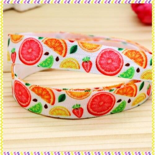 5/8'' Free shipping Fold Elastic FOE orange printed headband headwear hairband diy decoration wholesale OEM P4358