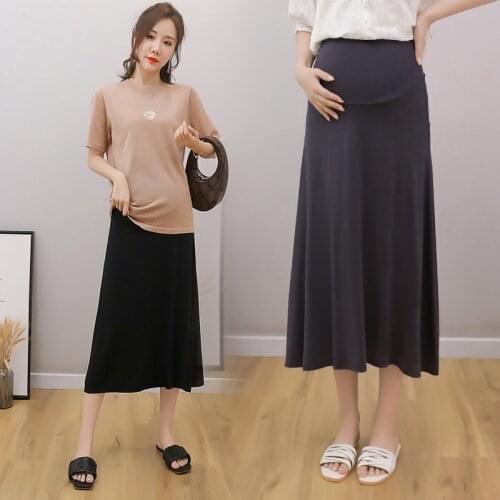 6019# Summer Thin Modal Cotton Maternity Skirts Adjustable Belly A Line Loose Clothes for Pregnant Women Casual Pregnancy