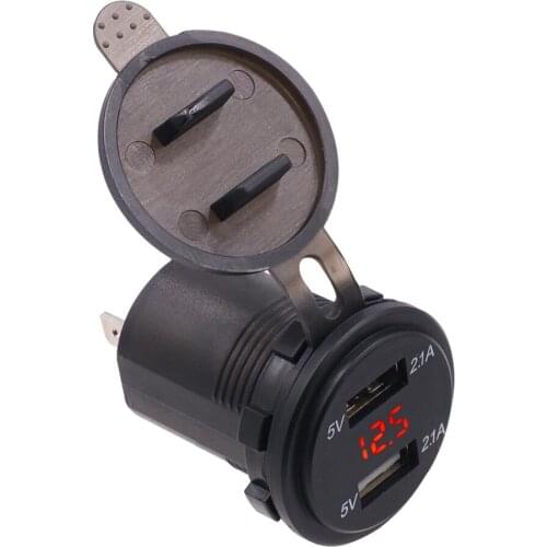 Dual USB Car Charger Socket Power Outlet+Red LED Digital Voltmeter for Boats