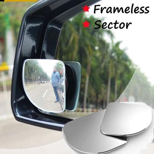 2pcs Car Rearview Mirror Frameless Adhesive Car Blind Spot Mirror Wide Angle Adjustable 360 Rotation Round /Square/Sector Shape
