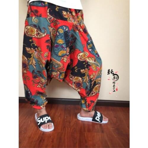 Baggy 100% Cotton Linen Harem Pants Men Hip-hop Women Plus Size Wide Leg Trousers New Casual Vintage Long Pants Pantalon Hombre