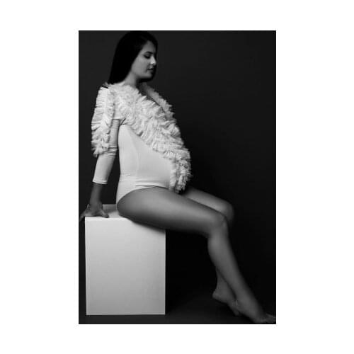 Elegant Maternity Bodysuit Long Sleeves Stretchy Ruffles Custom Made Plus Size Spandex Big V Neck Plus Size Pregnancy Top