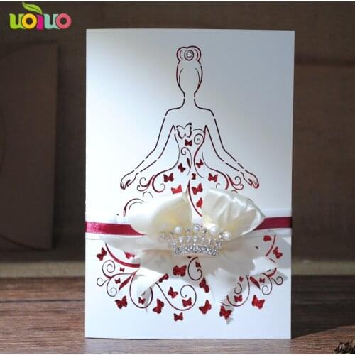 INC037--bride design folded wedding invitation cards,laser cut invitation cards
