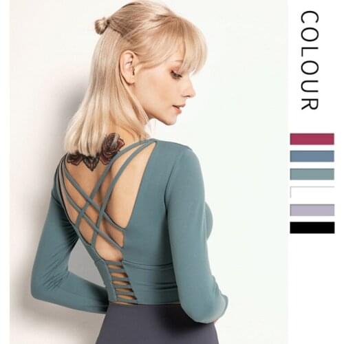 Long-sleeved Short Autumn And Winter Chest Pad Beautiful Back Yoga Tops Womens Tight-fitting Fitness Clothes