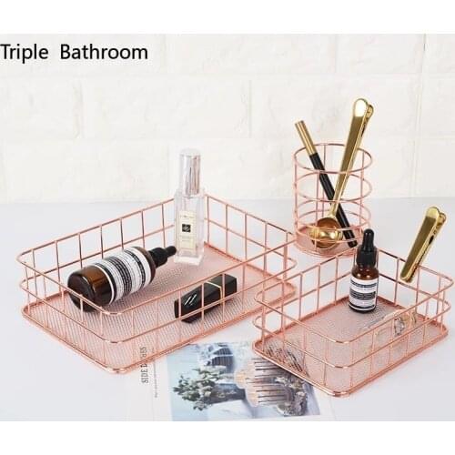 Nordic Cosmetics Storage Basket Wrought Iron Bathroom Desktop Wash Supplies Organizer Restroom Storage Holder Accessories
