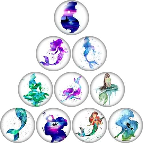 Beauty Mermaid Fish scales 10pcs mixed 12mm/16mm/18mm/25mm Round photo glass cabochon demo flat back Making findings