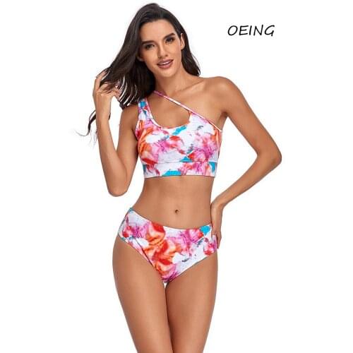 One Shoulder Print High Waist Swimsuit Women 2021 Sexy Swimwear Women Fashion Swimsuit Women