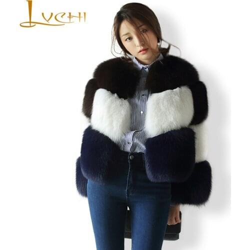 LVCHI Women Slim Coat winter Bodycon Sexy Fox fur Coats Natural fur short clothes warm fox long Outerwear streetwear