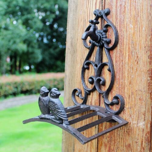 Small Cast Iron Hose Holder 2 Birds Tap Design Garden Hose Hanger Metal Hose Reels Wall Mounted Vintage Home Cottage Decoration