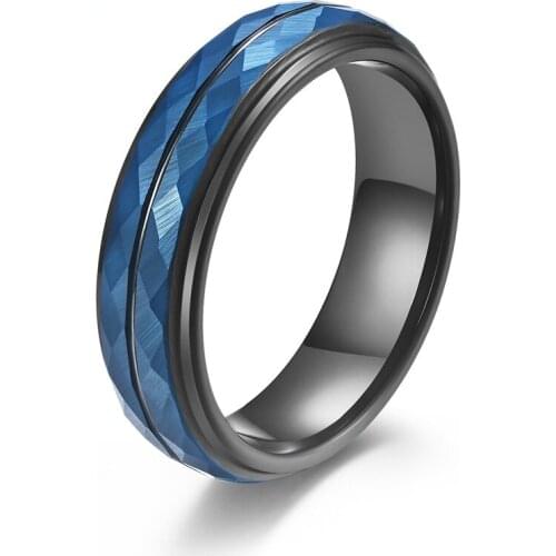 Megin D New Punk Simple Luxury Rhombus Colorful Tungsten Steel Rings for Men Women Couple Friend Fashion Design Gift Jewelry