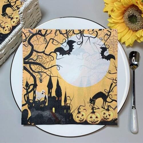 2021 New 20Pcs/Pack Horrifying Halloween Decoupage Paper Napkins Pumpkin Skull Bat Paper Tissues for Halloween Party Decor P