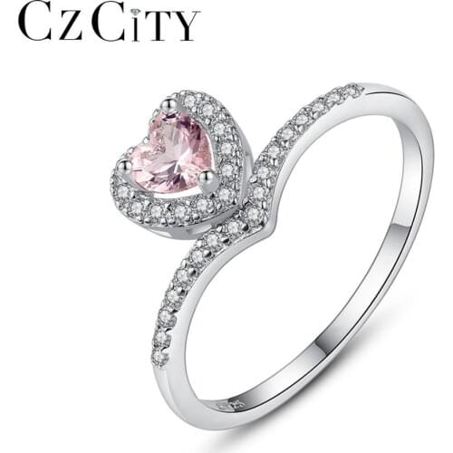 CZCITY New Big Heart Topaz Gemstone Rings for Women Engagement Wedding Fine Jewelry Aneis De Prata Bijoux Femme Love Gift SR0322
