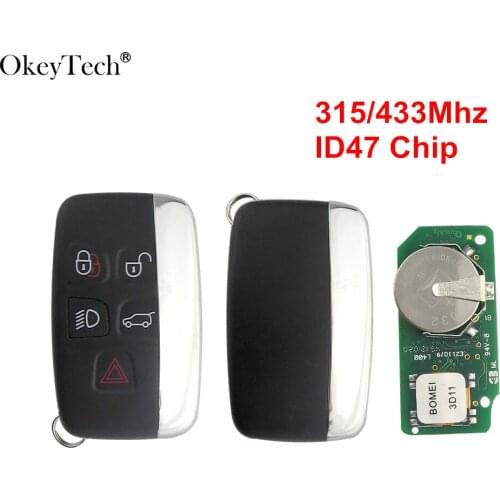 Okeytech 5 Buttons Car Smart Remote Key 315MHz / 434MHz ID47 Chip for Land Rover Discovery 4 for Range Rover Sport Evoque