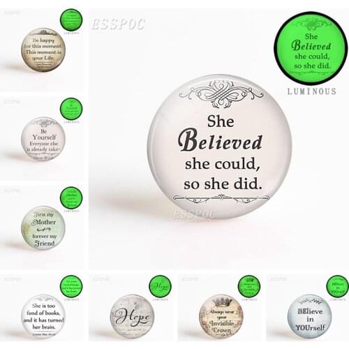 5pcs/set Luminous Glass Dome Making Necklace Gift Inspirational Beautiful Quote Jewelry She Believe She Could So She Did