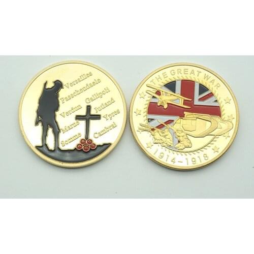 1914-1918 World War i Gold Plated Souvenir Coin The Great War 100th Anniversary Commemorative WW1 Challenge Coins