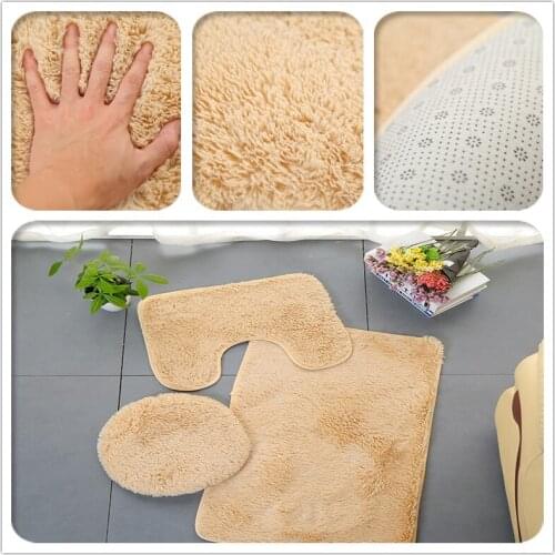 Plush Velvet Bathroom Mat Anti-slip Rugs And Carpets For Home Living Room Toliet Rug Washable 3Pcs/set Shower Room Decoration