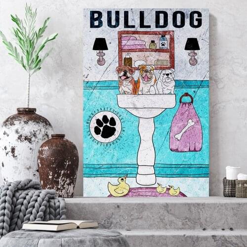 Canvas Poster Bulldogs Sitting In The Sink Wall Art Painting Posters and Prints Nordic Wall Pictures for Home Decor No Frame