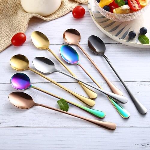 Tableware Spoon 19cm Length Round Shape Stainless Steel Milk Coffee Spoons Dessert Ice Cream Candy Fruit Teaspoon Accessorie