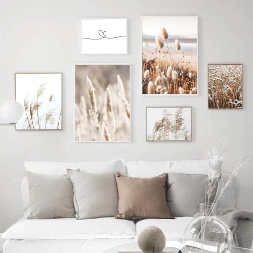 Reed Wheat Weeds Wall Art Poster Couple Kiss Heart Figure Flower Line Drawing Canvas Painting Quotes Art Print Nordic Home Decor