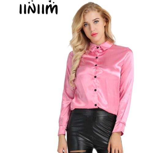 Iiniim Women Blouses 2019 Fashion Long Sleeve Blusas Femininas Turn-Down Collar Button Front Satin Shirt Woman Casual Tops