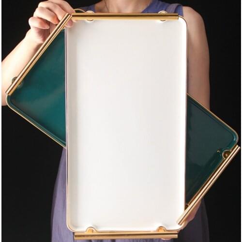 Nordic Creative Tea Tray Luxury Ceramic Handmade Decorative Food Coffee Golden Tea Tray Plateau Bois Kitchen Teaware DB60TP