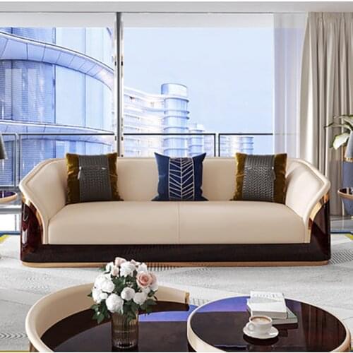 Postmodern light luxury high-end villa leather sofa combination first floor high-end luxury Hong Kong-style living room