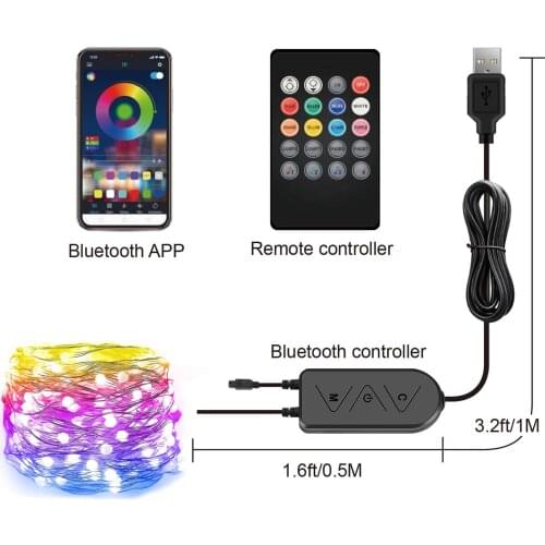 Pop Smart 5/10/20M USB RGB Changing String Light Bluetooth App Controlled Garland Xmas Bedroom Party Wedding Outdoor Remote lamp