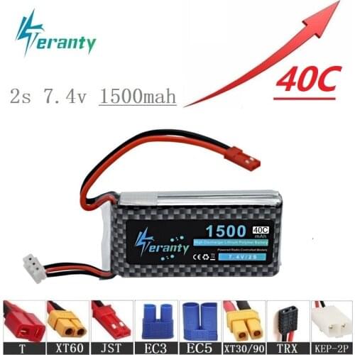 High Rate 40C 7.4V 1500mAh Lipo Battery For RC Helicopter Parts 2s Lithium battery 7.4 v Airplanes battery with JST/T/XT60 Plug