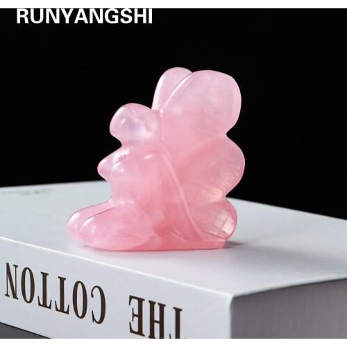 High quality Natural Rose quartz Elf Crystal sculpture Pink Healing Stone Butterfly Girl For Home decoration