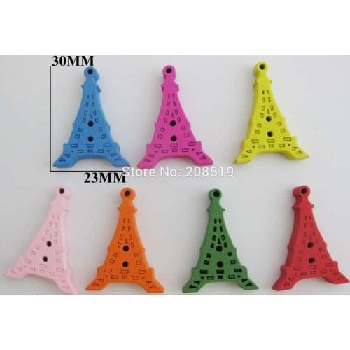 WBNSLK 30MM*23MM Paris Tower Painting wood sewing Button mix 100pcs Decorative jewelry craft embellishments