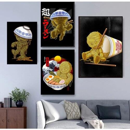 Funny Japan Ramen Waves Abstract Mummy Canvas Painting Instant Noodles Wall Art Print Posters Kitchen Restaurant Decor Pictures