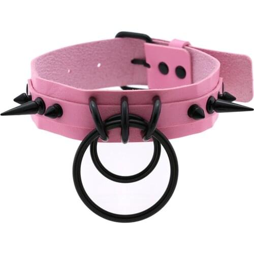 New Pink Gothic Punk Spike Rivet Choker Belt Collar Women Pu Leather Goth Necklace for Women Party Club Chocker Sexy Jewelry