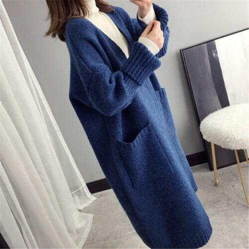 Midi-length Women Knitted Sweater Coat 2020 New Casual Loose Solid Color Kimono Cardigan Jacket Femeal Knitwear Outerwear f2587