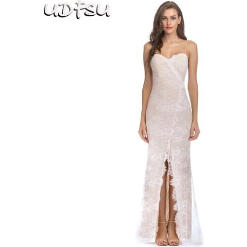 UDFSU Women Sexy Spaghtti Strap Split Evening Dress Lace Off The Shoulder Party Dresses Floor Length Backless Evening Gowns