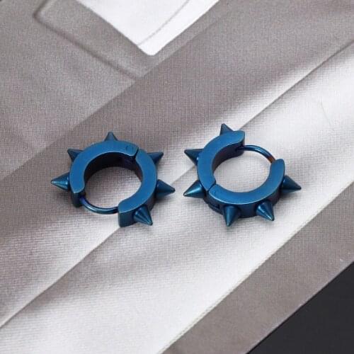 1 Pair Stainless Steel Huggie Earrings Hoop Spike Piercing Punk Jewelry R7RF