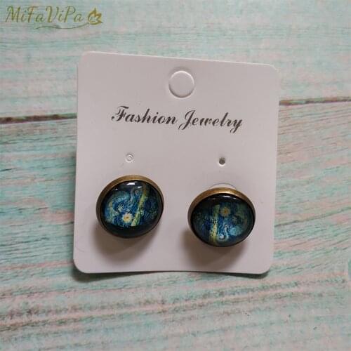 10 Pairs Van Gogh Painting Stud Earrings The Starry Night Ear Studs Van Gogh Sunflowers Round Jewelry Glass Dome Earrings