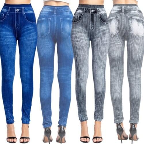 2021 Women Fashion Gym Skinny Pencil Pants Jeans Slim Fitness Elastic Demin Pants High Waist Yoga Pants Plus Size
