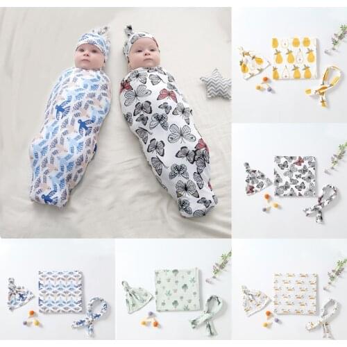 3Pieces/set Bedding Baby Muslin Blanket infant Sleeping Bag Newborn Swaddle Wrap Hat Headband Baby Manta Bebe Recien Nacido