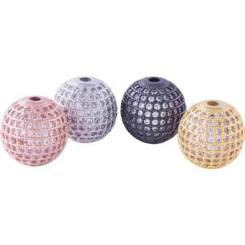 14mm Round Bead Women DIY Brass Bead Jewelry Micro Pave CZ White Zircon Ball Bead Fit Bracelet & Necklaces 5pcs CHF143