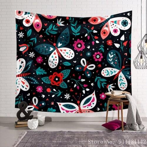 Abstract Flower Flower Butterfly Printing Tapestry Wall Hanging Colorful Animal Design Bedroom Decorative Background Cloth