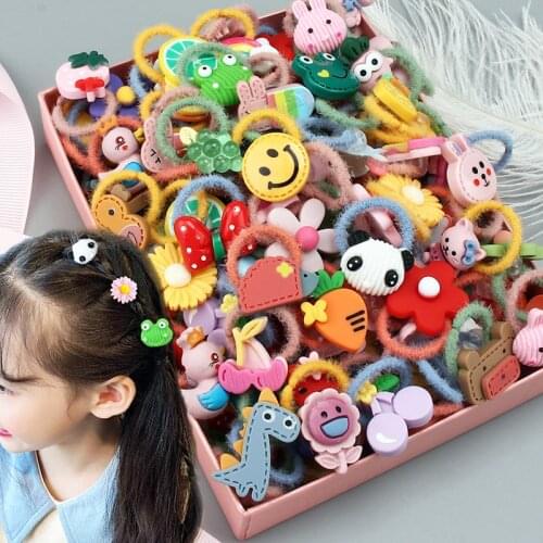 10Pcs/Lot Girls Hair Accessories Cartoon Fruit Animal Elastic Hair Band Children Flowers Rubber Bands Small Hair Ring Headdress