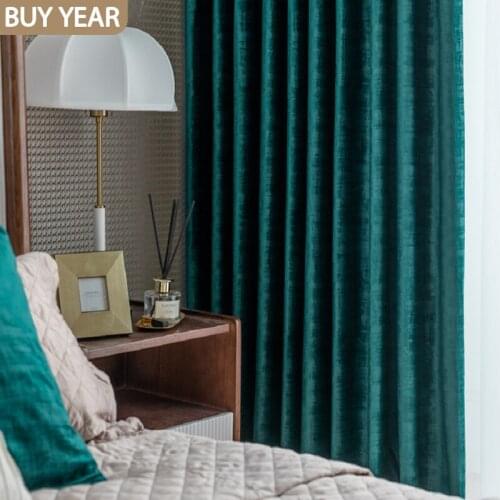 American Curtains for Bedroom Living Room Light Luxury Flannel Blackout Curtains Luxury Home Decor Peacock Blue Velvet Curtains