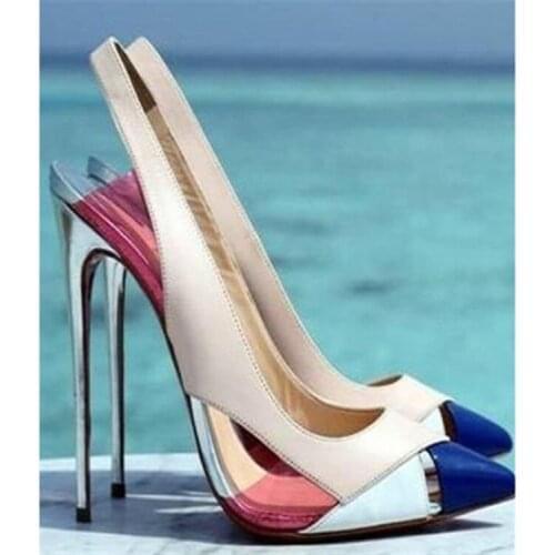 ASHIOFU Handmade Womens High Heel Pumps Multicolored Patchwork Dress Office Shoes Slingback Evening Fashion Court Shoes